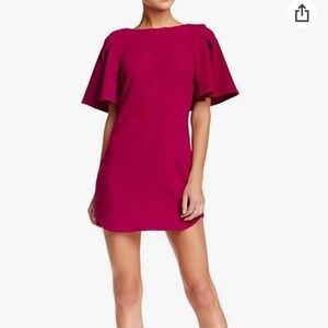 Trina Turk NWT Hot Pink Bryce Boat Neck Flutter Oversized Sleeve Mini Dress Sz 2